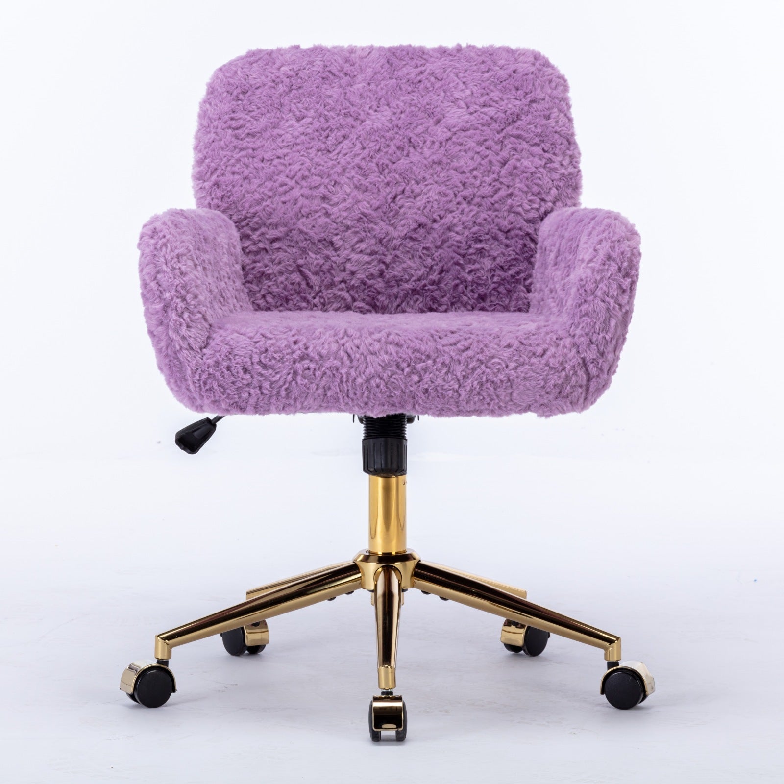A&A Furniture Office Chair,Artificial Rabbit Hair Home Office Chair With Golden Metal Base,Adjustable Desk Chair Swivel Office Chair,Vanity Chair Violet - UNIQUE SWEETNESS5